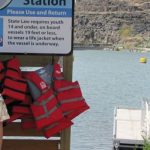 life jackets hanging up at the life jacket station