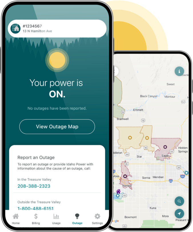 Image displaying outage map feature in mobile app
